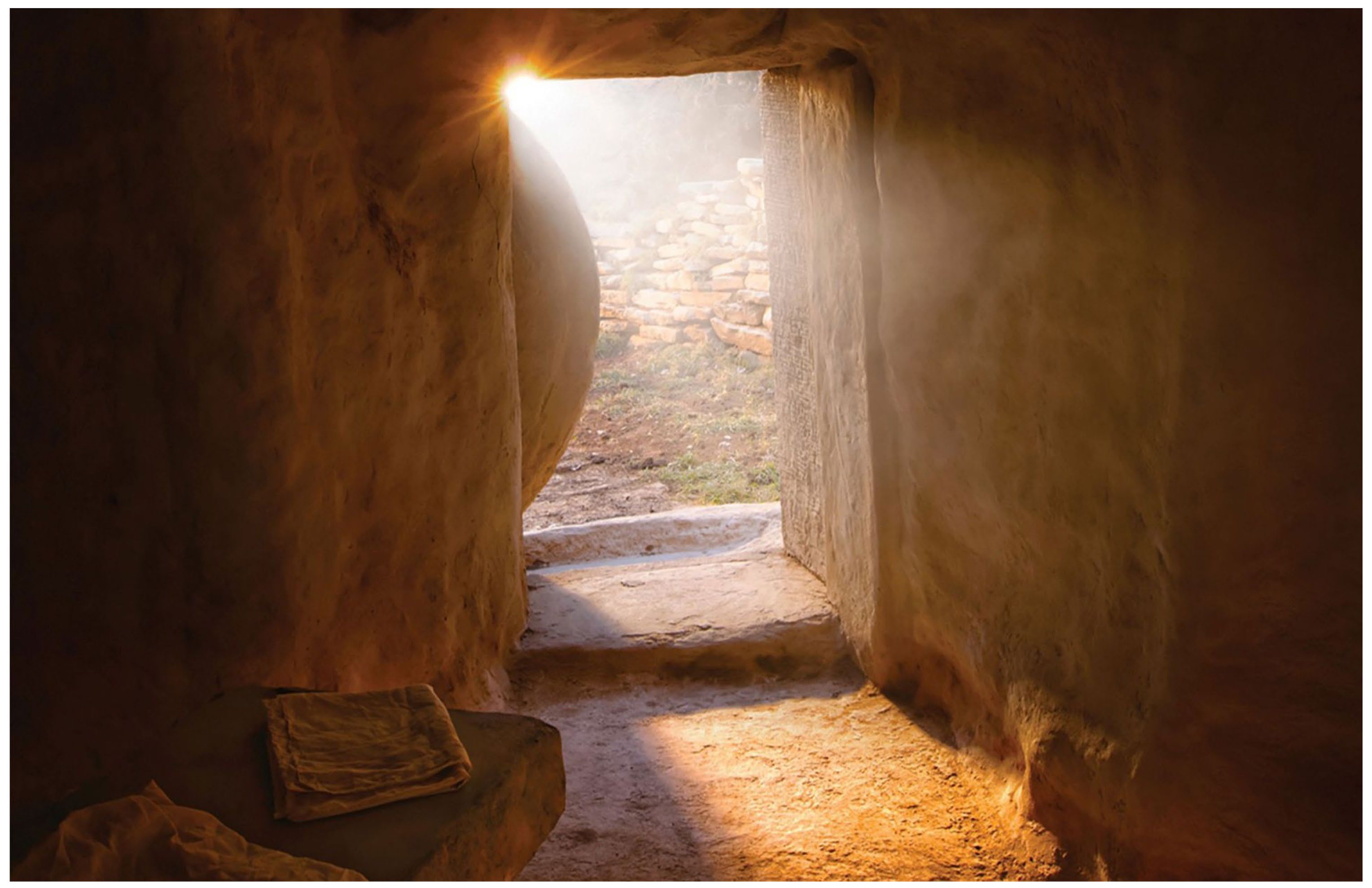 The empty tomb on Easter morning — the stone rolled away